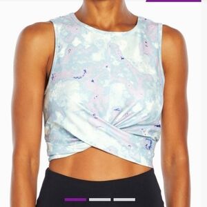 NWT Wildfox watercolor spill blue tie-dye front-twist crop tank